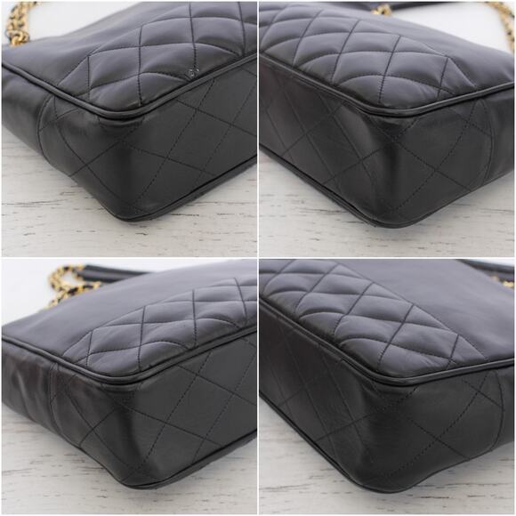 Chanel Quilted Black Lambskin Chain Tote Leather Shoulder Handbag Purse A5036 - Picture 8 of 11